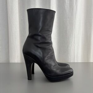 PRADA Black Leather Boots Heels